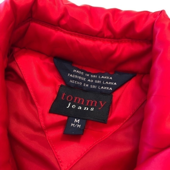 VINTAGE Y2K Tommy Hilfiger Bright Shiny Cherry Red Puffer Zip Pocket Fall Vest - Picture 2 of 15